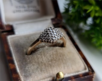 RARE Vintage 9ct Gold Diamond Cluster Ring. 47 SPARKLiNG DIAMONDS. Gold Diamond Ring. Vintage Diamond Ring (Ref00E)