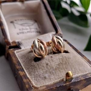 RARE Unusual Vintage 9ct Gold Twist Earrings. Three Colour 9ct Gold. Rose, White, Yellow 9ct Gold vintage earrings (Ref00o)