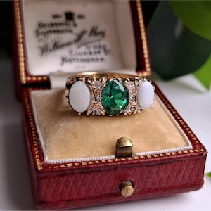 SELTENE Vintage 9 Karat Gold Opal Smaragd und Topas Ring. RESIZING VERFÜGBAR Gold Smaragd und Opal Ring (ref0o)