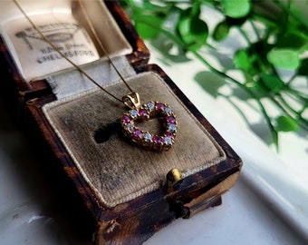 STUNNiNG Vintage 9ct Gold Ruby And White Topaz Pendant, Comes with 9ct Gold Chain, READY TO WEAR! (REF00F)