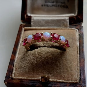 RARE Vintage 9ct Gold Opal and Ruby Eternity Ring, Gold Ruby and Opal Eternity Ring
