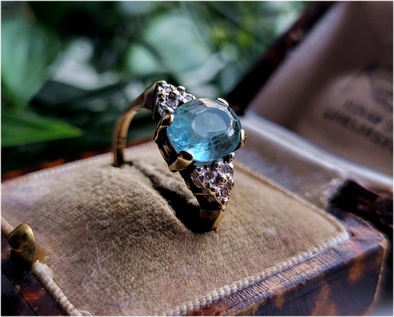 GENUINE Vintage 9ct Gold Aquamarine and Diamond Ring. 6 Diamonds 9ct Aquamarine Ring 9ct Gold Diamond Ring ref00a Etsy UK
