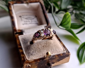 IMPRESSIVE Vintage 9ct Gold Pearl And Amethyst Ring. A True Statement Ring! RESIZING AVAILABLE (ref00p)