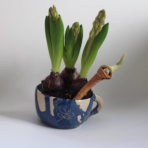 Pflanzgefäß, Pflanztasse, Keramikdeko für Garten, Übertopf mit Libellen