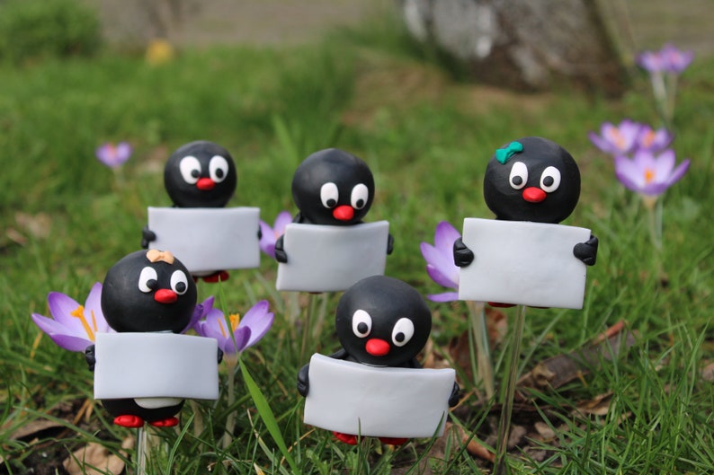 Beetstecker Pinguine mit Schild zum beschriften, Pflanzstecker, Gartendeko, Kräutergarten Bild 1