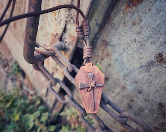 Leather Coffin / Rusty Cross Nails Necklace / Wrapped Barbed Wire / Post Apocalyptic / Wasteland / Gothic / Dystopian