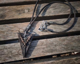 Rusty Coffin Nail Cross Barbed Wires Triangle Charm Necklace / Post Apocalyptic / Dystopian