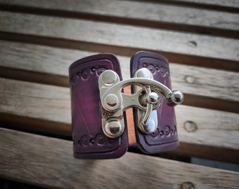 Leather Cuff Bracelet | Swing Hook Clasp | Purple Steampunk Cuff