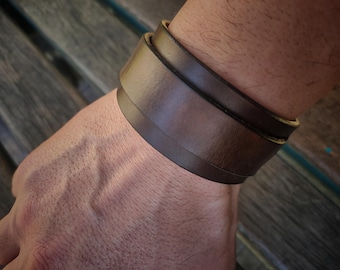 Brown Leather Cuff Bracelet – Single Strap Buckle, Veg Tan Wristband