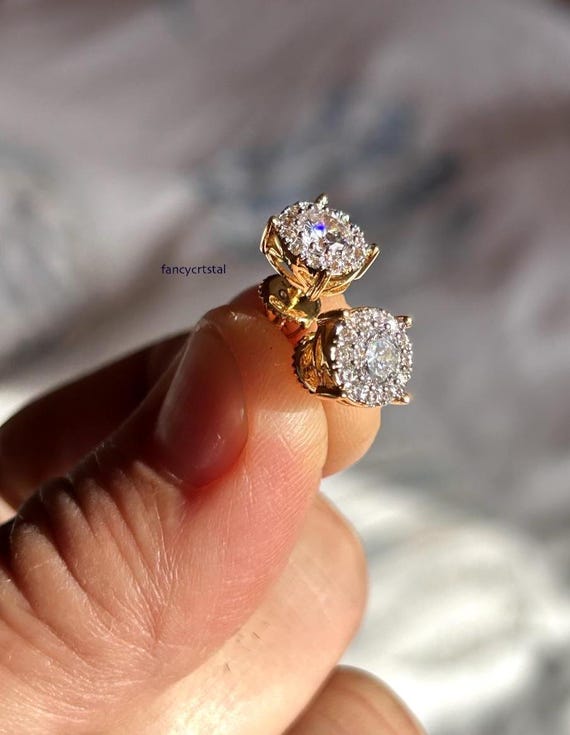 Buy Diamond Stud Earrings 10K Gold VS2 Cut Micro Pave Screw