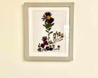 Pressed Flower Picture, Framed Real Flowers, Handmade Flower Art
