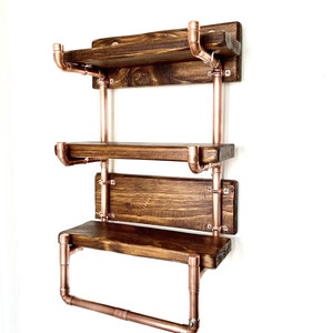 Small Shelving Unit, Handmade Rustic Timber Shelves, Copper Frame and Brackets, Salvaged Timber, Pure Mineral Copper, Kitchen or Bathroom