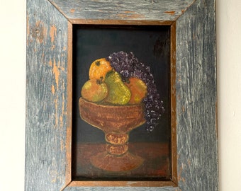 Still Life Fruit Bowl, Oil Painting, The Only One, 1975, Hand Painted, Timber Frame