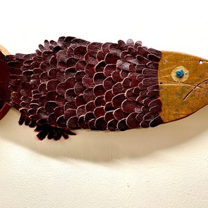 Timber & Leather Bistro Wall Art, Fish with Textured Scales, Kitchen Art, Restaurant Art, The Only one