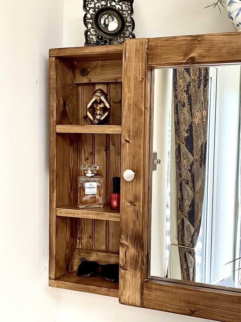 Bathroom Cabinet Mirrored Reversible Rustic Timber Cabinet - Etsy