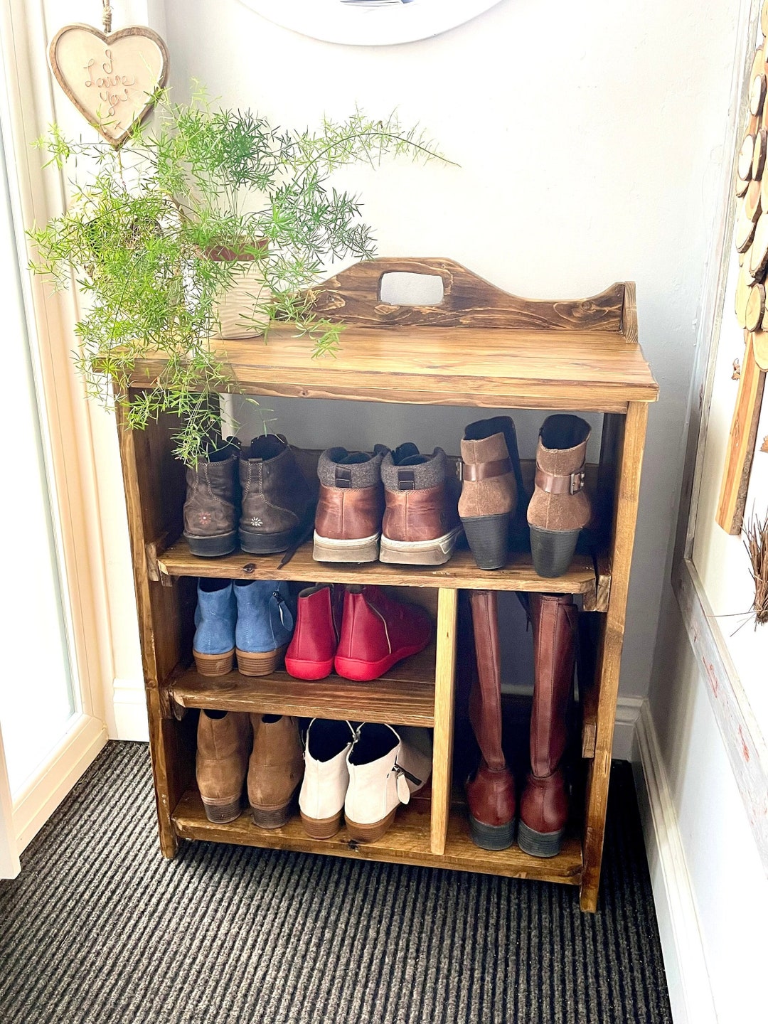 Shoe Cupboard, Handmade Old Timber Shoe Rack, Shelving Unit, Mid Oak
