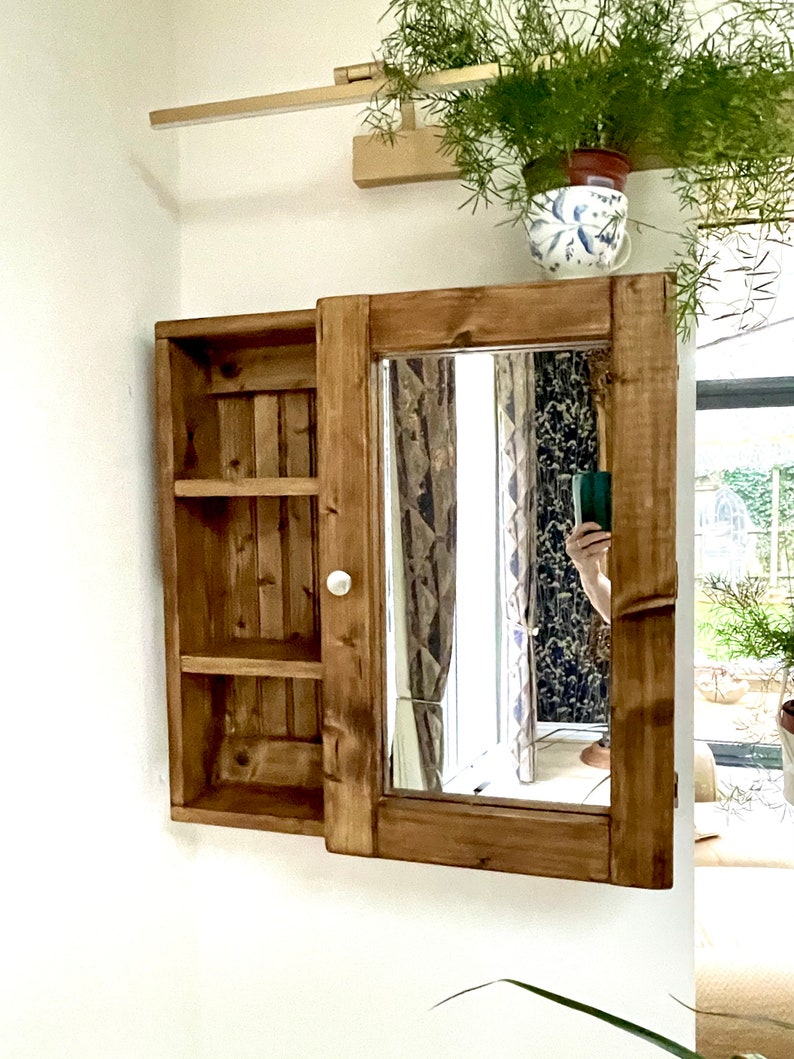 Bathroom Cabinet Mirrored Reversible Rustic Timber Cabinet - Etsy