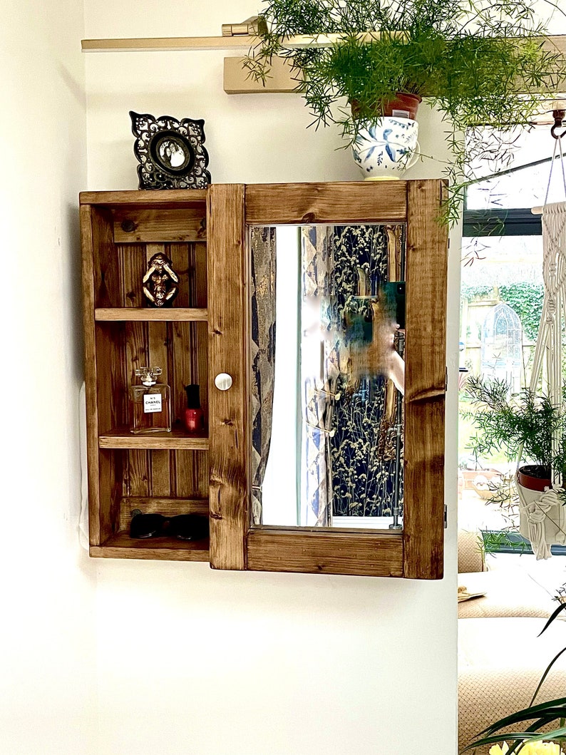 Bathroom Cabinet Mirrored Reversible Rustic Timber Cabinet - Etsy