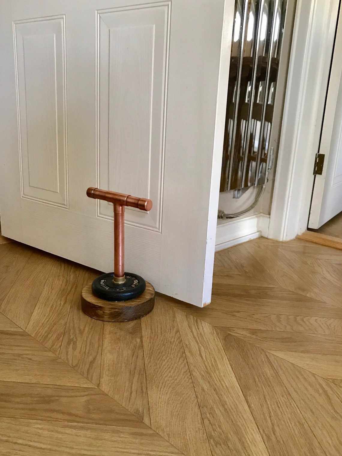 Door Stop Weight Copper and Iron Timber Based Door Stop Etsy UK