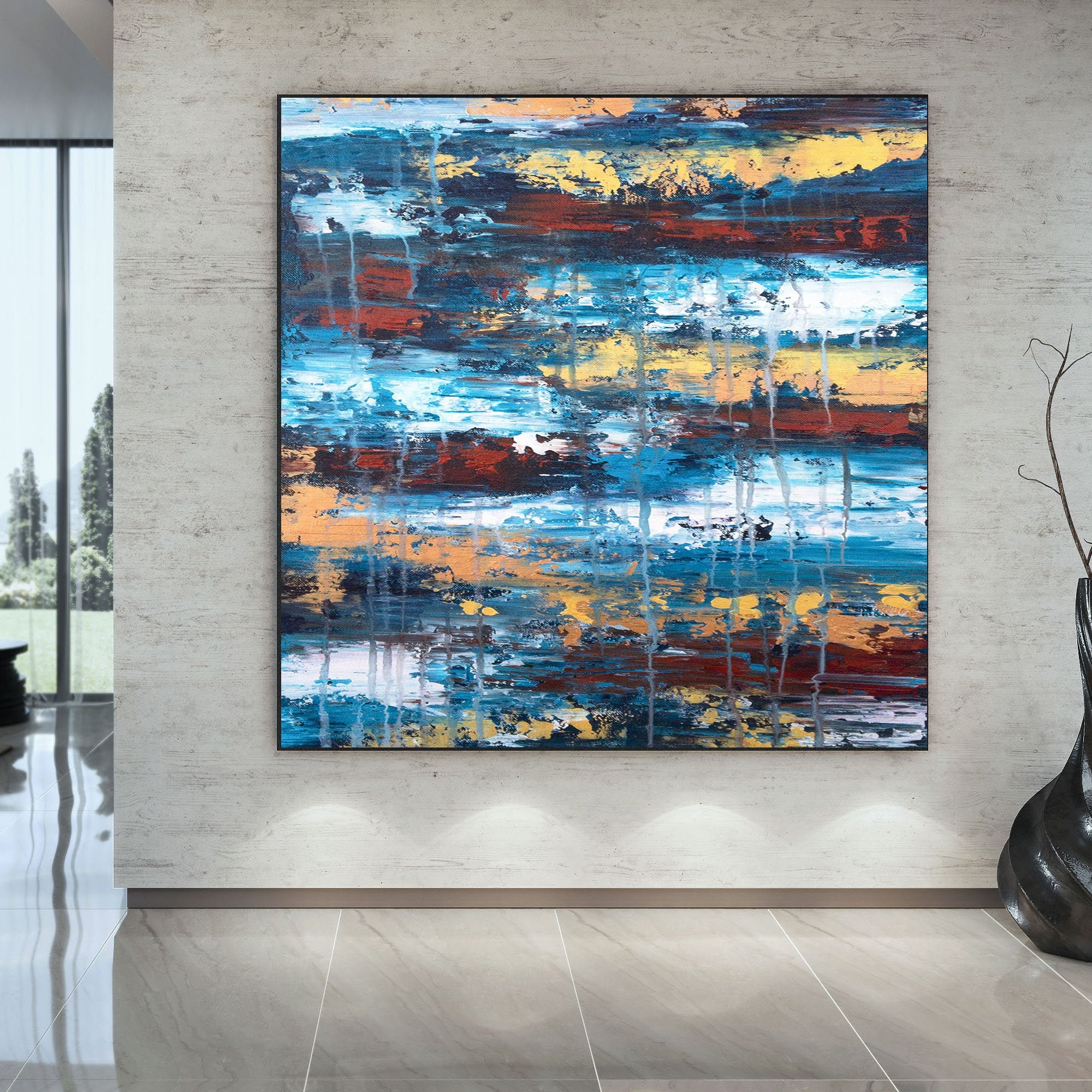 Textured Abstract Painting Bathroom Wall Decor Oil Etsy