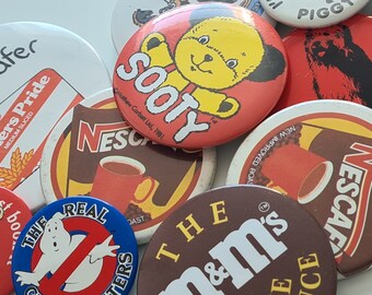 Vintage/Retro Badges 60s 70s 80s 90s  Sooty, Nescafe, Norwich FC, M & M's  Newcastle United,etc. lot 5.