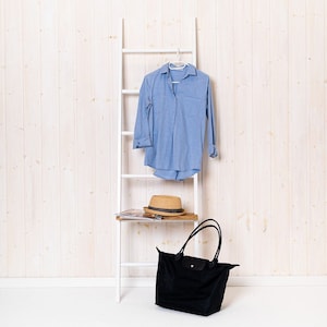 Clothes ladder/towel ladder, white lacquered beechwood, continuous stiles, particularly stable, 171 x 47 x 5.5 cm