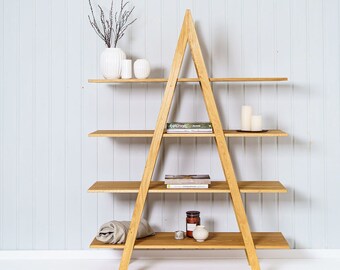 Ladder shelf, room divider shelf PAUL made of solid oak