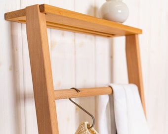 Clothes ladder SET beech, towel ladder/mute servant made of solid beech wood with shelves for storing clothes and accessories