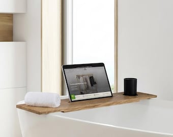 CANA solid oak bathtub tray – bath board with holder for devices and glasses