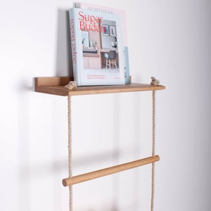 Rope ladder shelf/wall shelf STELLA made of solid oak