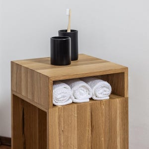 Side table, stool made of solid oak with practical storage compartments 45 cm high