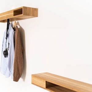 Wall-mounted coat rack GA 1 SET made of solid oak – 2-piece coat rack and shelf set with compartments, each 100 x 22 cm