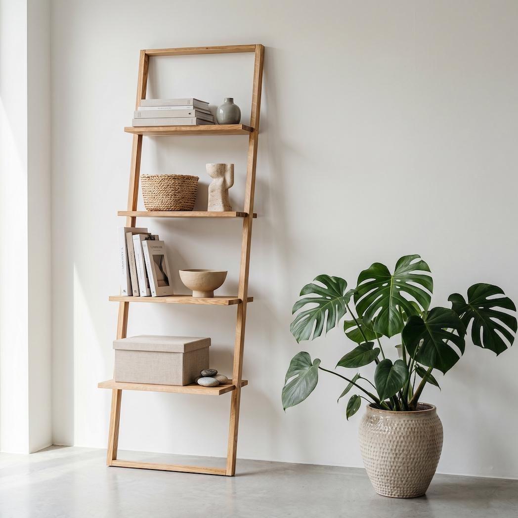 RELA Ladder Shelf Made of Solid Oak – Designer Freestanding Shelf