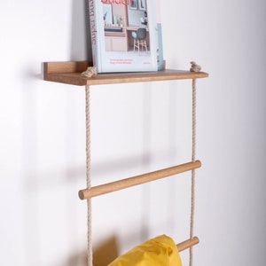 Rope ladder shelf/wall shelf STELLA made of solid oak