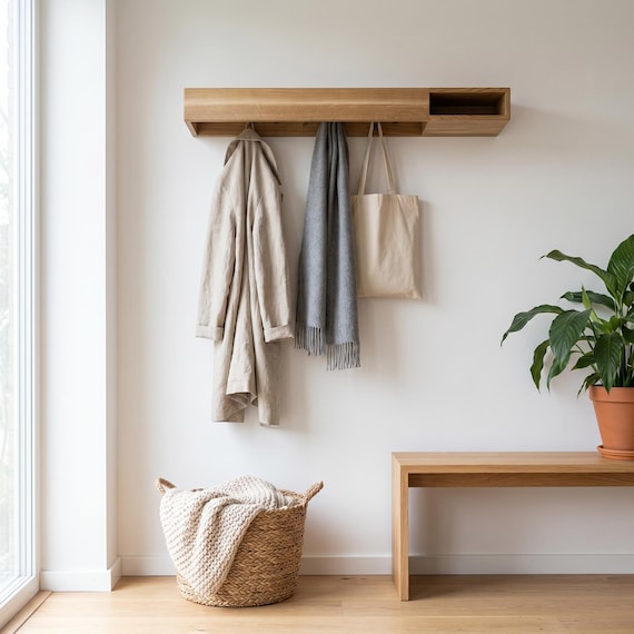 Elegant Wardrobe GA2 – Wall-mounted Wardrobe Made of Solid Oak, Space-saving and Functional