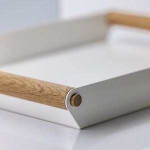 Retro-style serving tray – aluminum with oak handles, serving & decorating tray, 45 × 31 cm