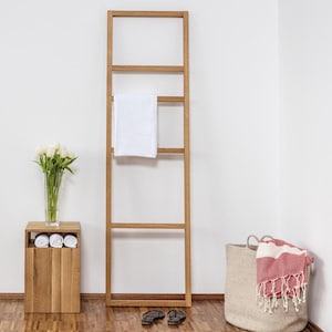 Towel ladder/clothes ladder BIRK made of oak, continuous stiles, particularly stable 170 x 48 x 4 cm for bathroom & sauna