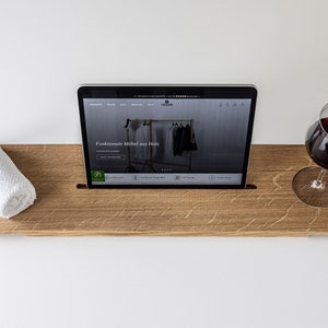 Bathtub shelf, bath board CANA the bath tray made of solid oak with a holder for your device and a recess for glasses.