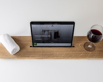 Bathtub shelf, bath board CANA the bath tray made of solid oak with a holder for your device and a recess for glasses.