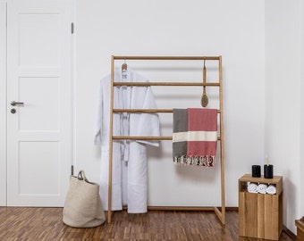 Towel holder, towel ladder MARTEN made of solid oak. Towel rack for towels and clothes in the bathroom & sauna and bedroom