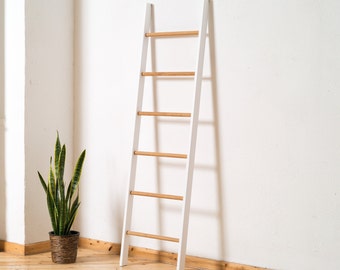 Clothes Ladder Towel Ladder KOMBI White Lacquered Beech Wood rungs Made of Oak Continuous Stiles Particularly Stable 171x47x5.5 Cm Etsy