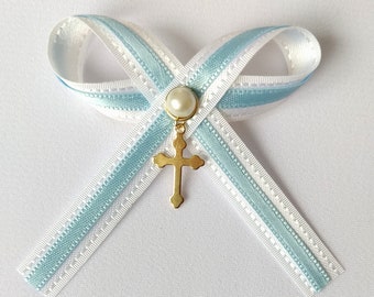 Baptism Martyrika, witness pins for boys, witness pins baptism gold cross with satin ribbons, lapel pins