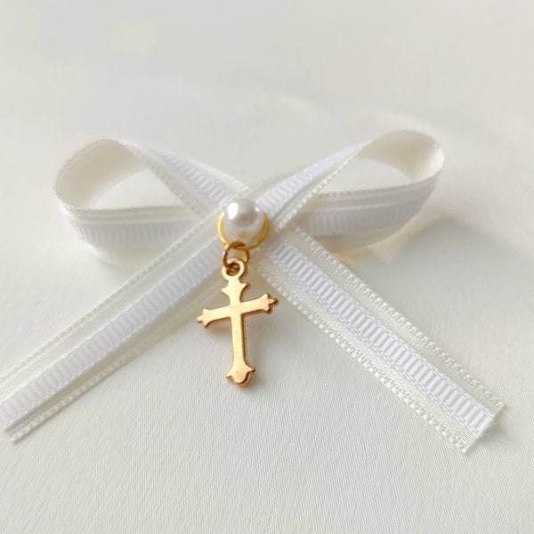 Baptism Martyrika, witness pins for boys and girls, witness pins baptism gold colored cross with satin and grosgrain ribbons, lapel pins