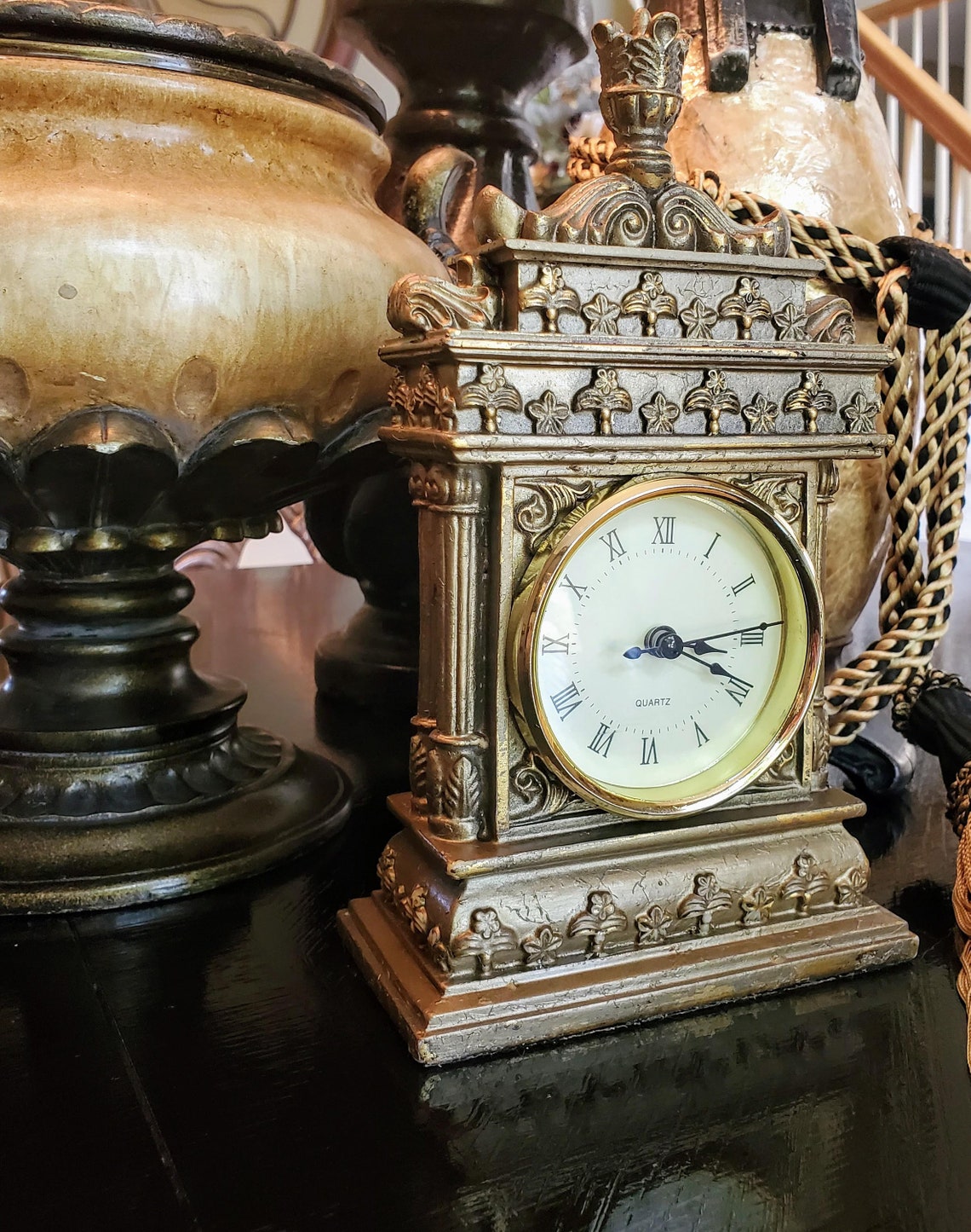 Desk Clock Antique Metal Etsy