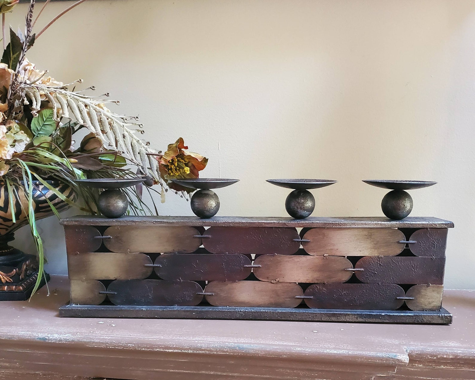 Cast Iron Candle Holder Centerpiece Large Metallic Etsy