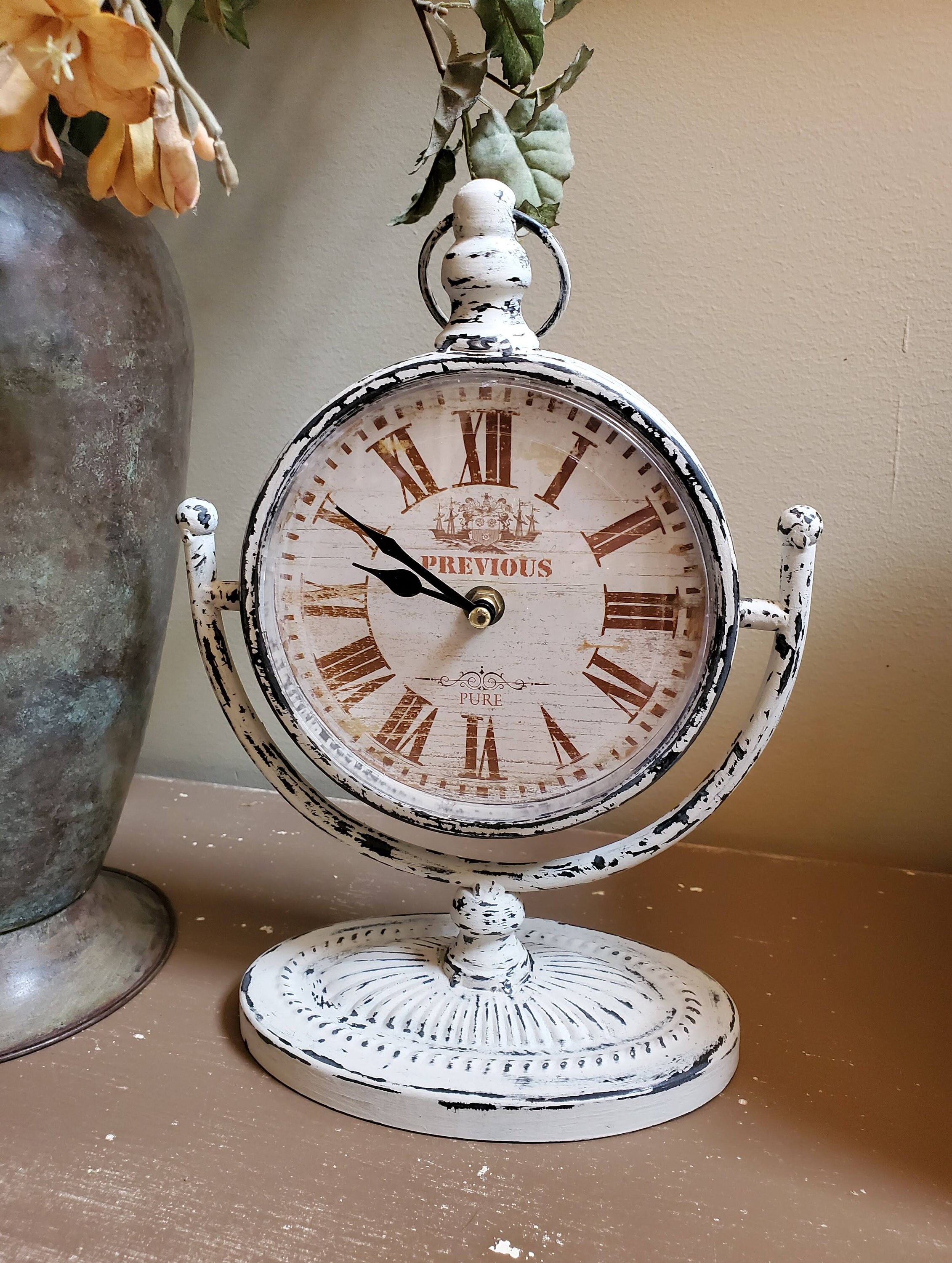Clock On Stand Clock Home Decor Desk Clock Gift Vintage Clock Etsy