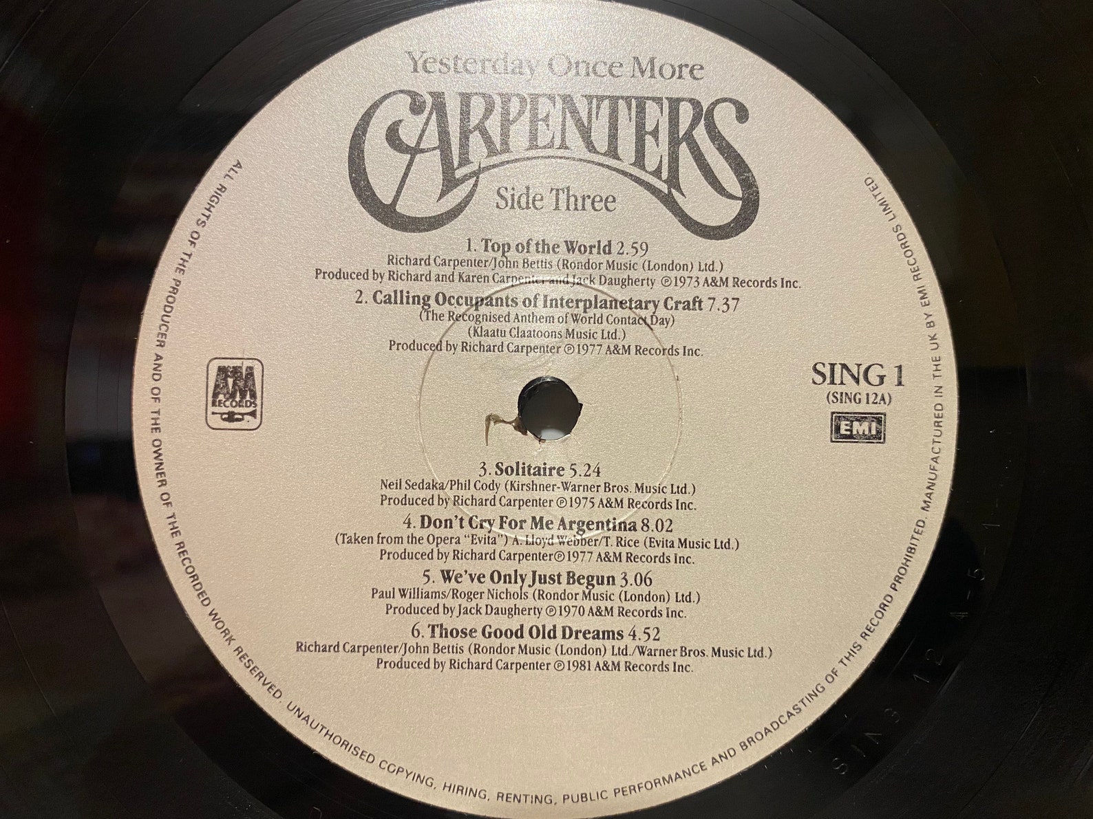 Carpenters Album Yesterday Once More Genre Rock Vinyl LP 12 Etsy