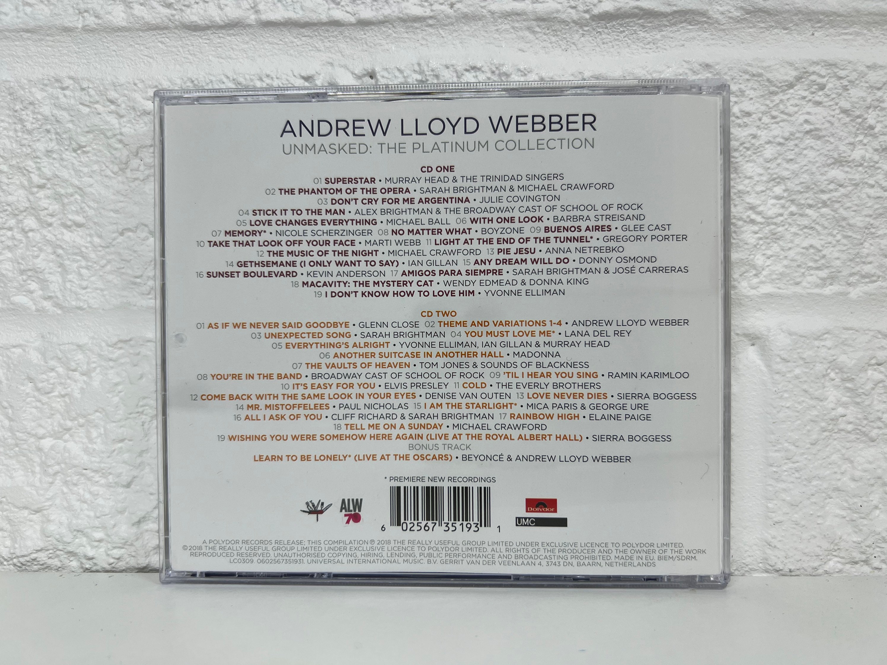 Andrew Lloyd Webber CD the Platinum Collection Album Unmasked