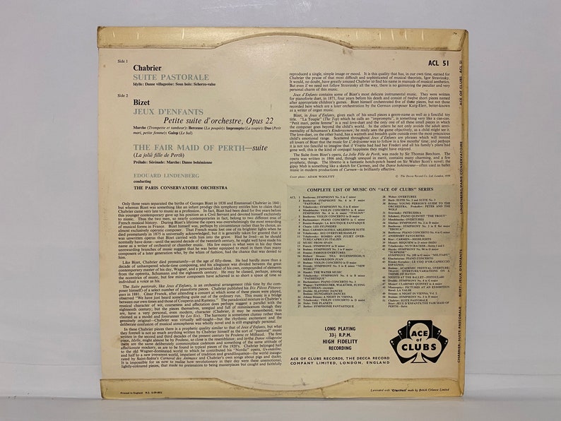Emmanuel Chabrier Suite Pastorale Bizet Jeux DEnfanta The Fair Maid Of Perth Suite Genre Classical Vinyl LP 12 Record Vintage Music Gifts image 2