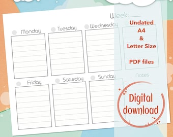 Weekly planner Basics, printable weekly planner, Landscape planner, minimalist weekly schedule, A4 size, Weekly Planner template,